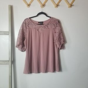 ADELE & MAY WOMEN'S MAUVE BLOUSE WITH LACE SLEEVES SIZE XL
